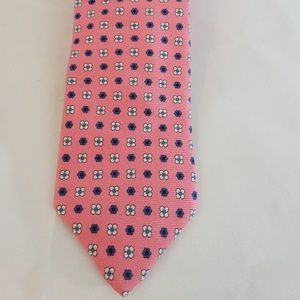 FACONNABLE Silk Tie. PINK w Blue and White Flowers
